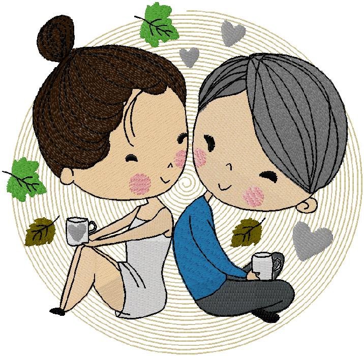 Boy and girl. Love embroidery design