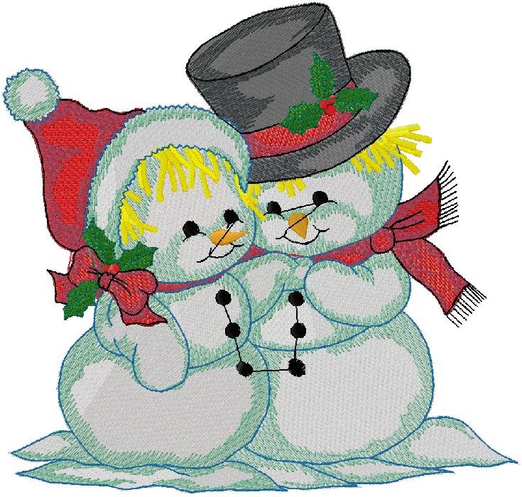 Snowman Couple embroidery design