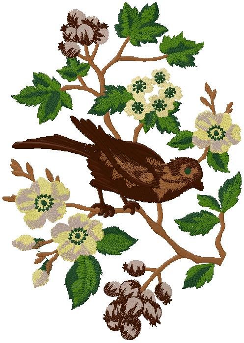 bird with flowers embroidery design