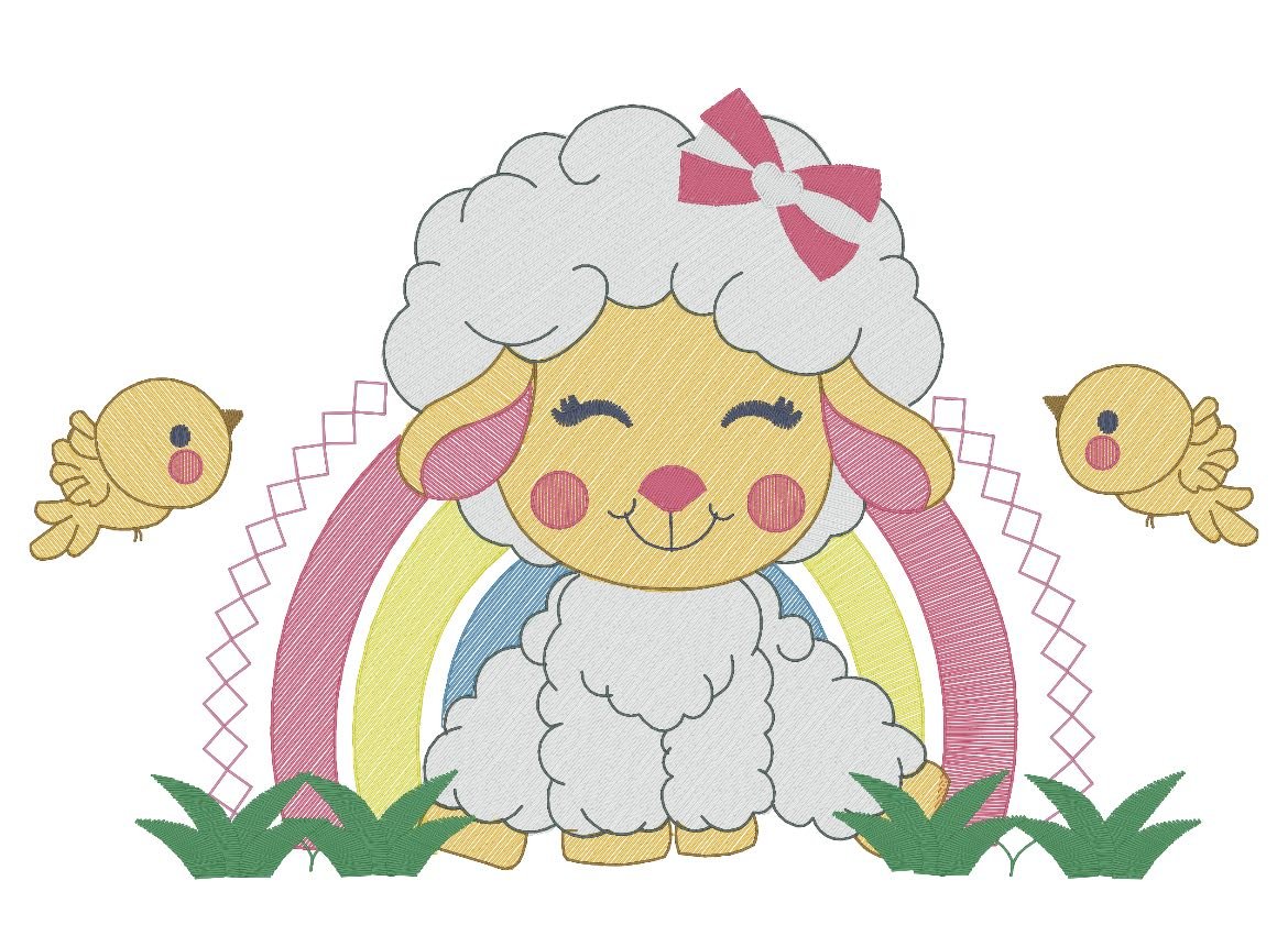 Sheep with rainbow embroidery design