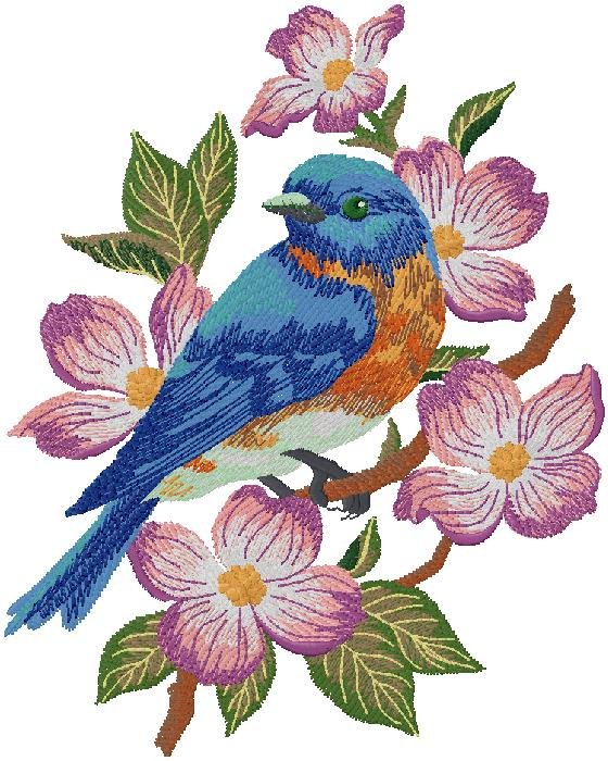 bird with flowers embroidery design