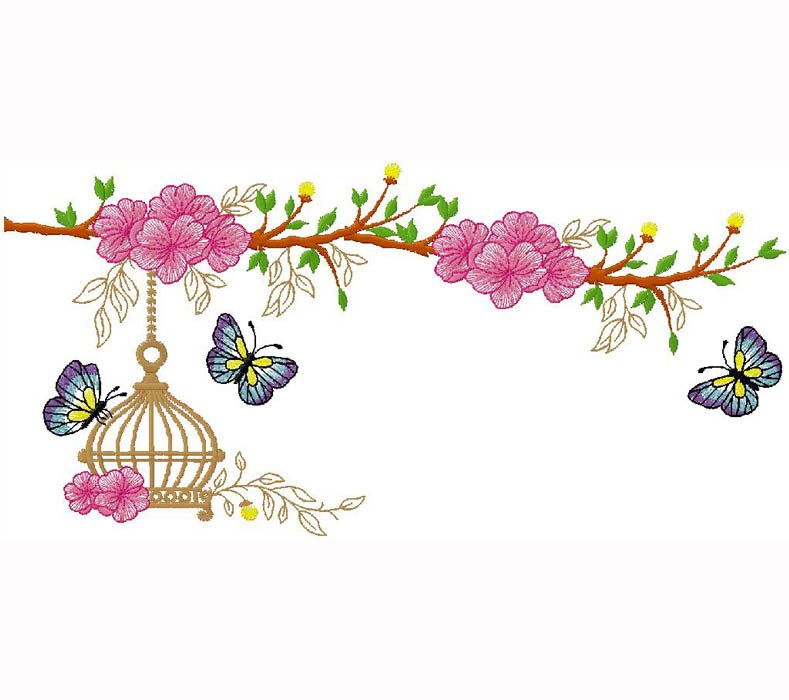 butteflies with flowers Embroidery Design