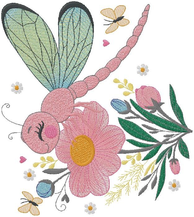 butterfly with flowers embroidery design