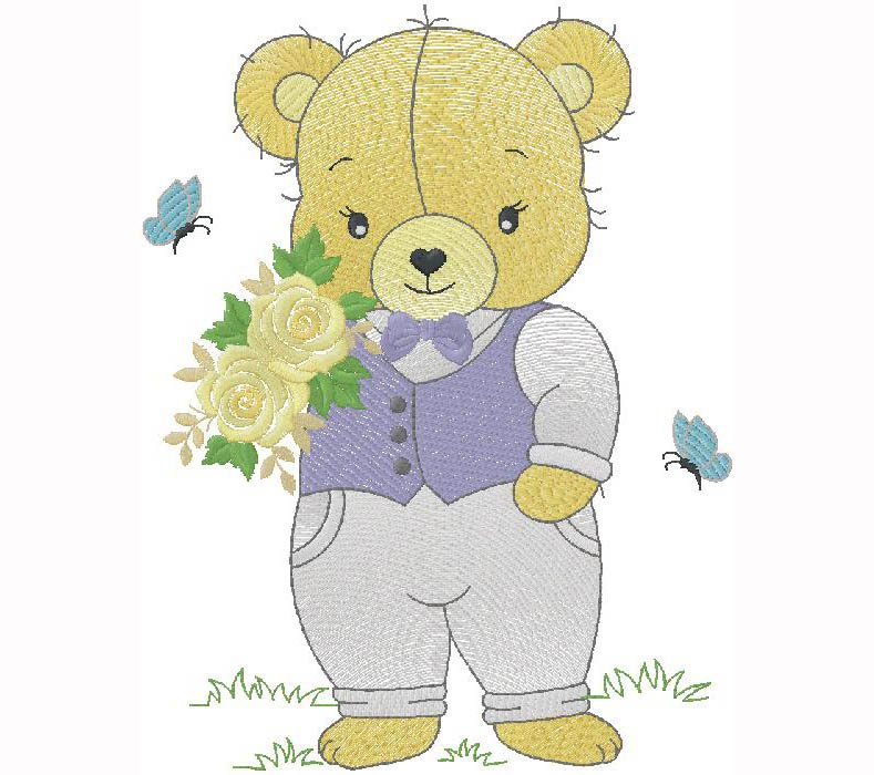cute Bear with flowers embroidery design