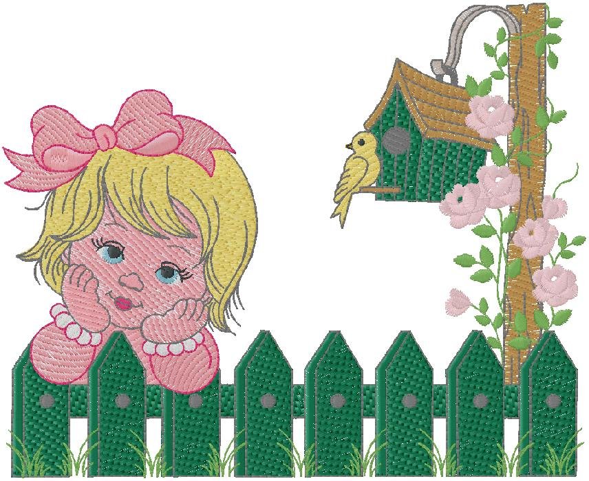 cute Girl with Bird Embroidery Design
