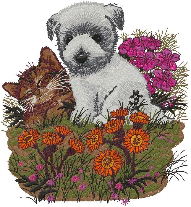cute puppy with cat embroidery design