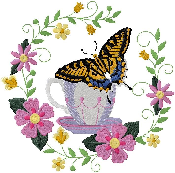 floral with butterfly embroidery design