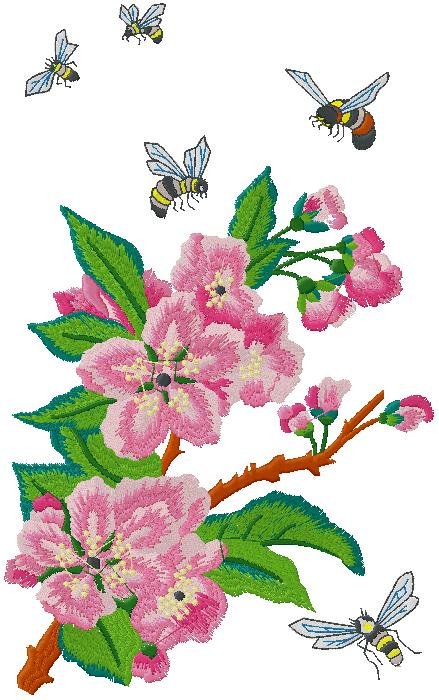 flowers with bees Embroidery Design