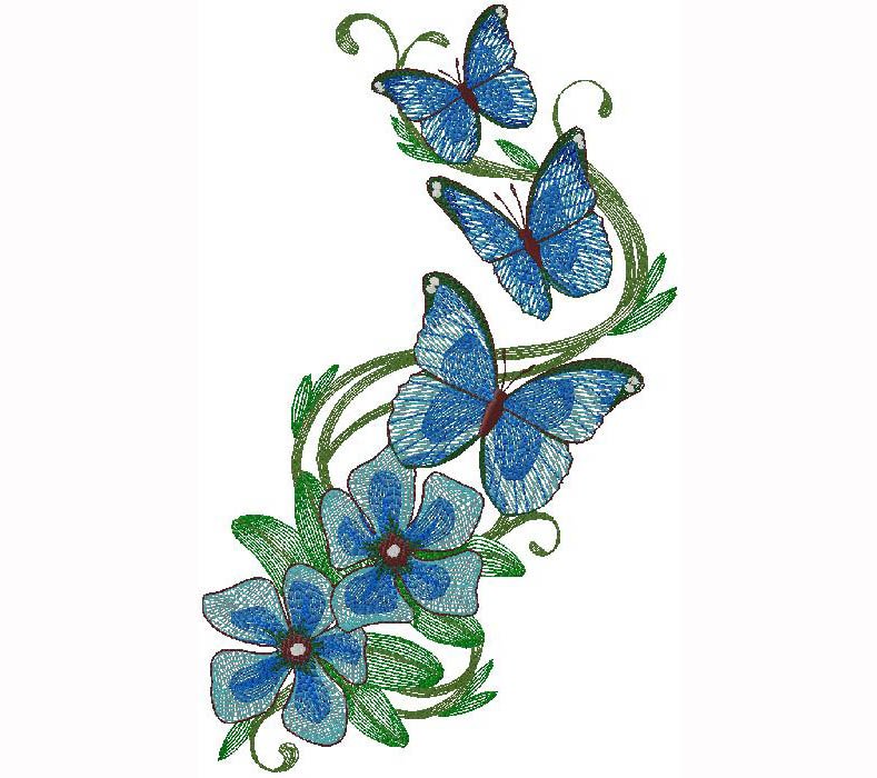 flowers with butterflies embroidery design