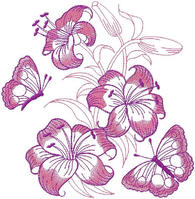 flowers with butterflies embroidery design