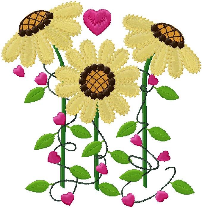 3 flowers embroidery design