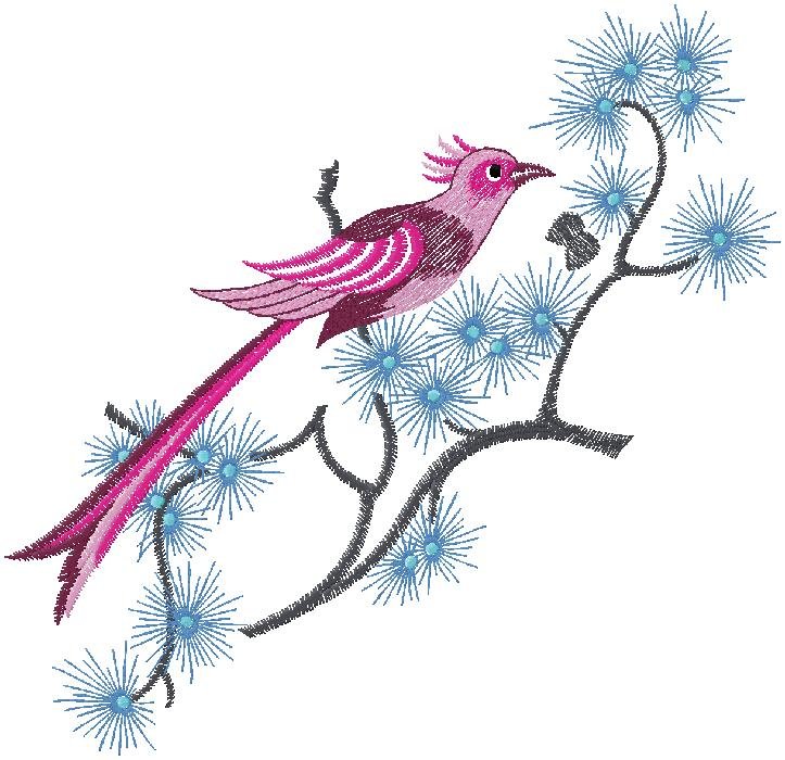 Bird with flowers embroidery design