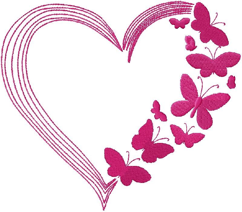 Heart Butterflies Embroidery Design