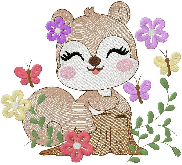 Squirrel Floral Embroidery Design