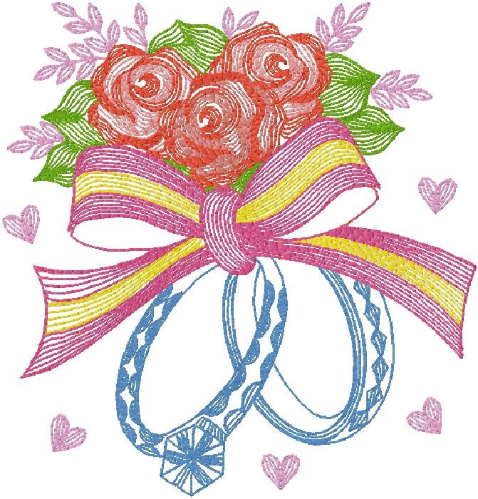 Wedding Rings with Flowers Eembroidery Designs 