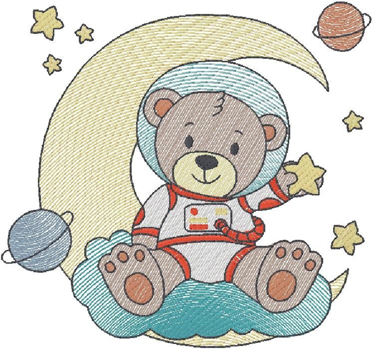 cute Teddy on moon embroidery design