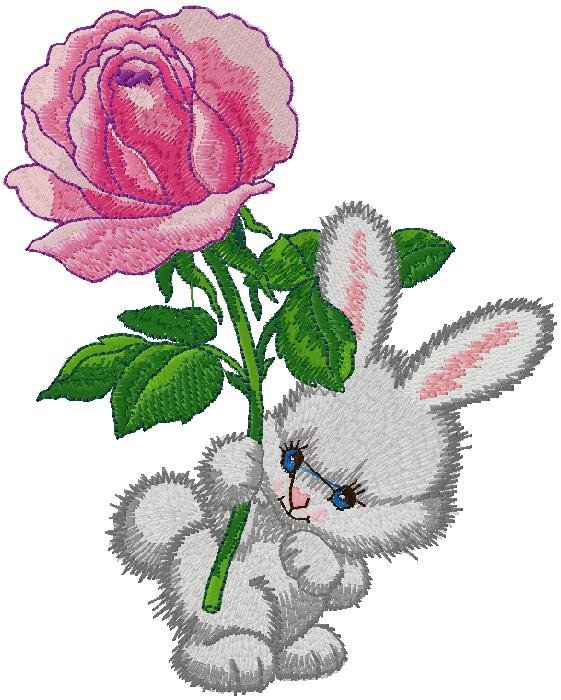 cute bunny with flower Embroidery design