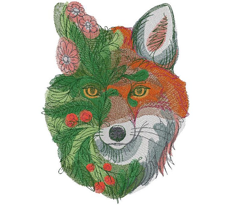 floral fox embroidery design