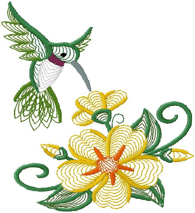 flower with Bird embroidery design