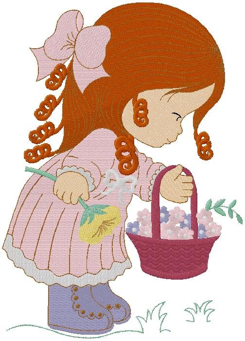 girl with Basket of flowers Embroidery Design