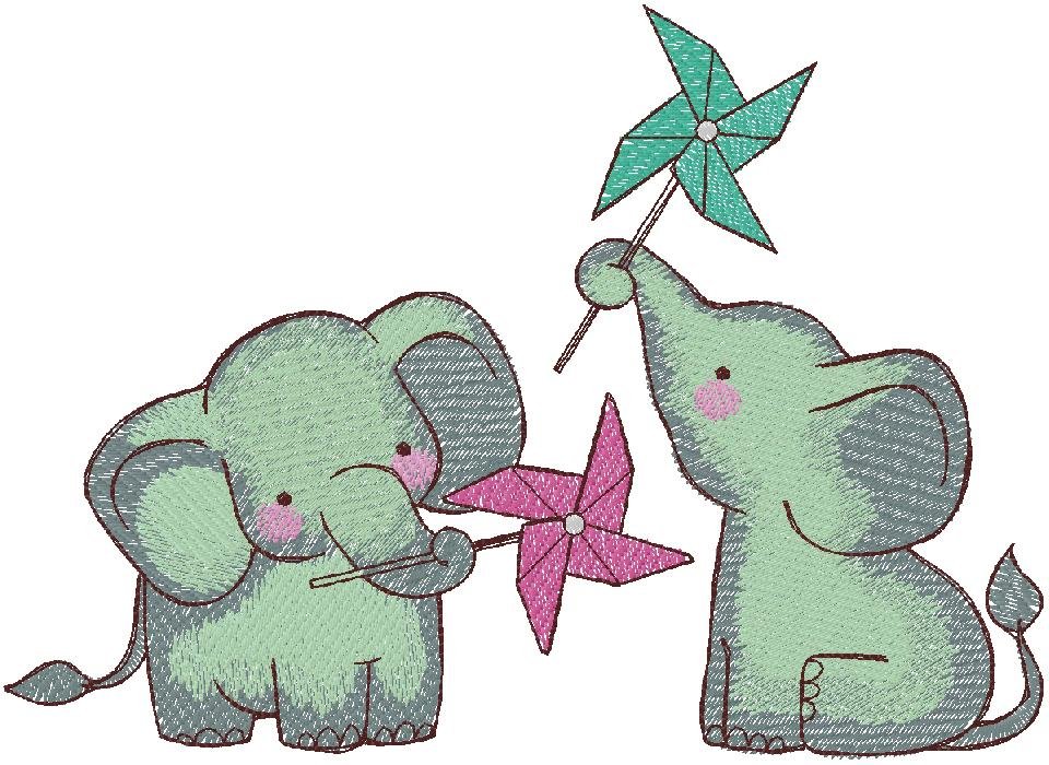 Elephants embroidery design for free download