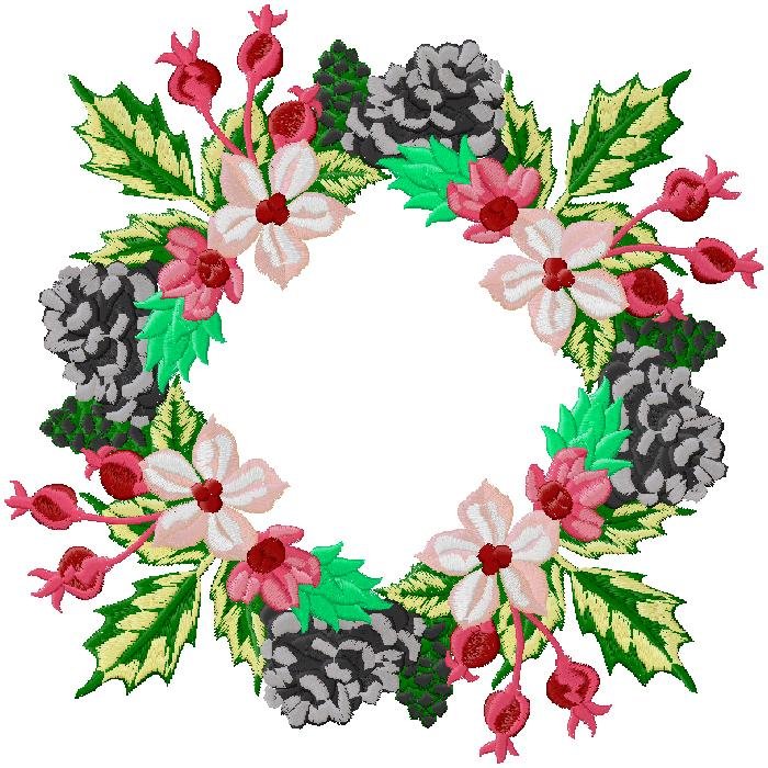Machine Embroidery Design Christmas floral wreath