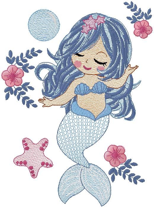 Mermaid machine embroidery design