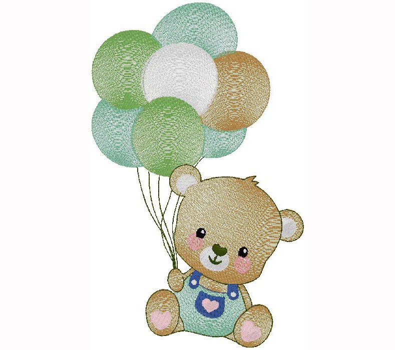 Teddy Bear Boy with Balloons - Machine Embroidery Design