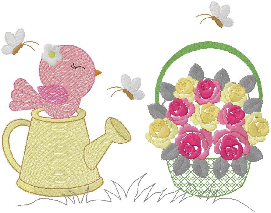 bird with flowrs Embroidery Design