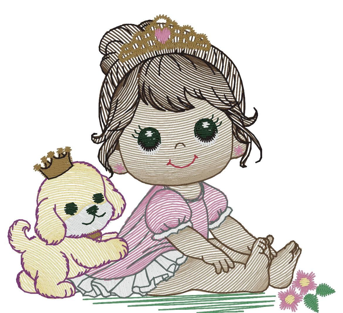 cute Baby with puppy - embroidery design