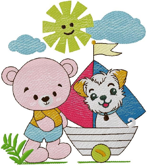 cute Bear with puppy embroidery design