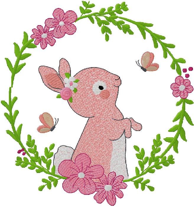 cute bunny with flowers embroidery design