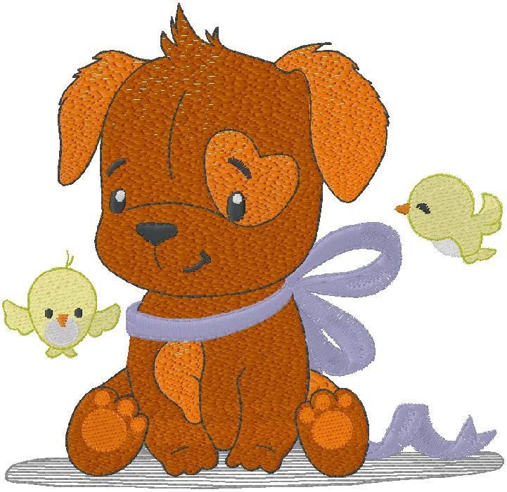 cute dog with Birds - Machine Embroidery Design