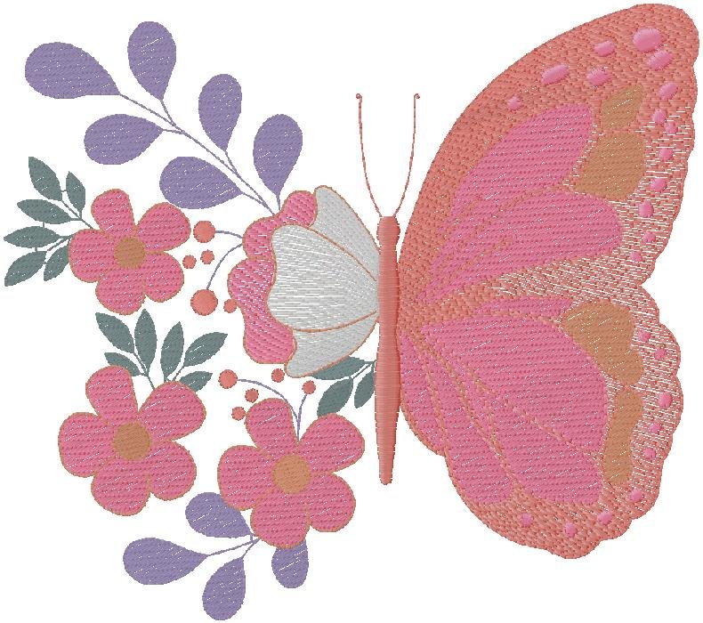 floral butterfly embroidery Design