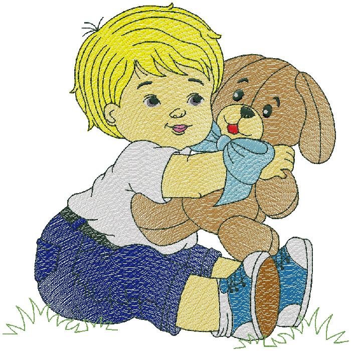 Cute baby with Dog embroidery design