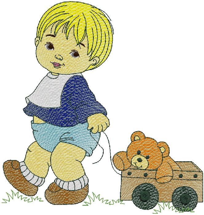 Cute baby with toy embroidery design