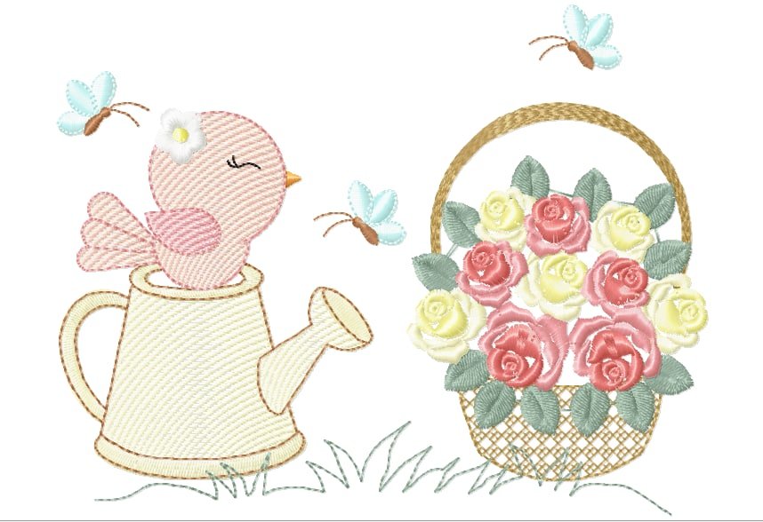 cute bird with flowers Embroidery Designs
