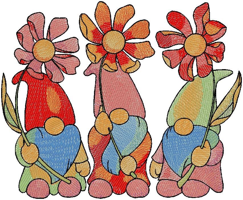 Gnomes With Flowers Embroidery Designs