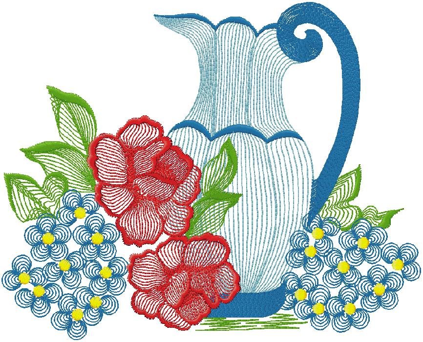 Jar with flowers embroidery design