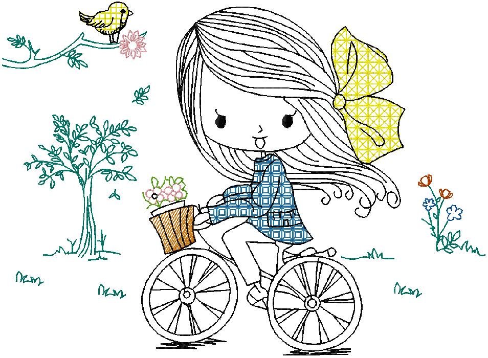 Little Girl Riding Bicycle embroidery design 