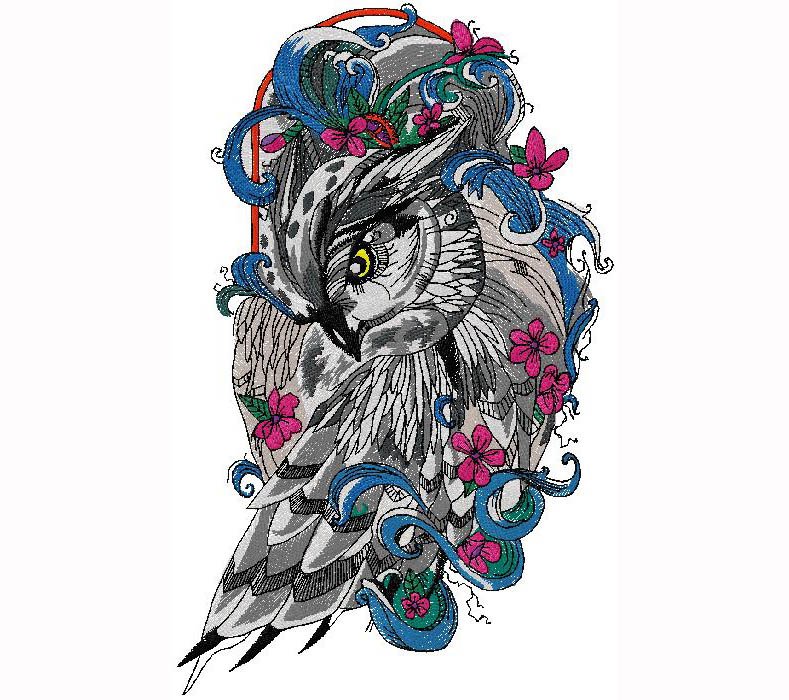 Owl with flowers Embroidery Design