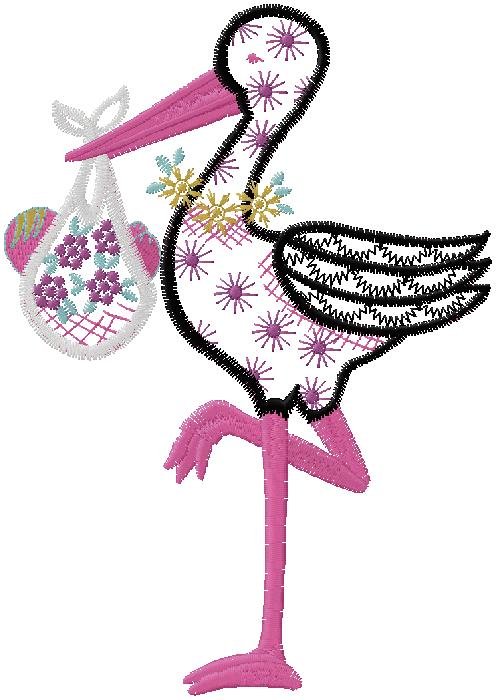 Stork Embroidery Design