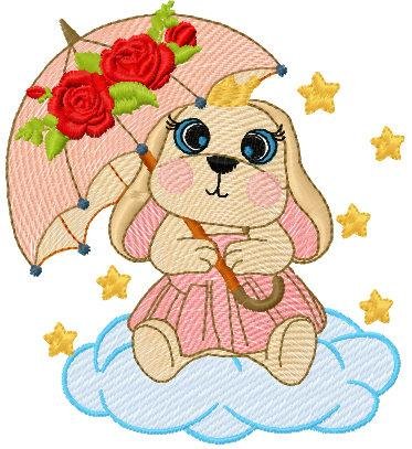 rabbit with unbrella Embroidery Design