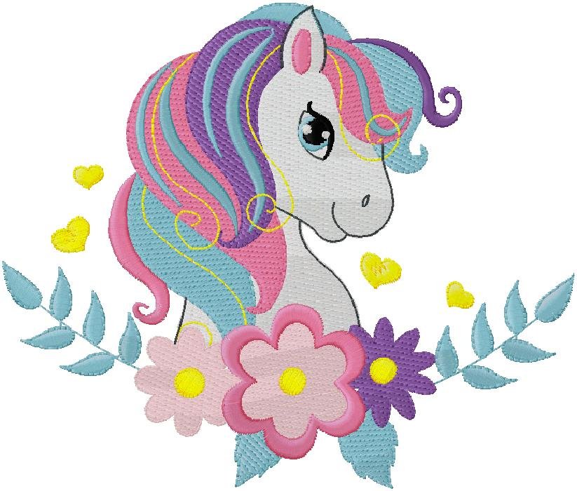 wonderful unicorn with flowers Embroidery Design