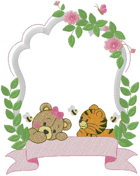 Baby Tiger and Teddy Bear embroidery design 