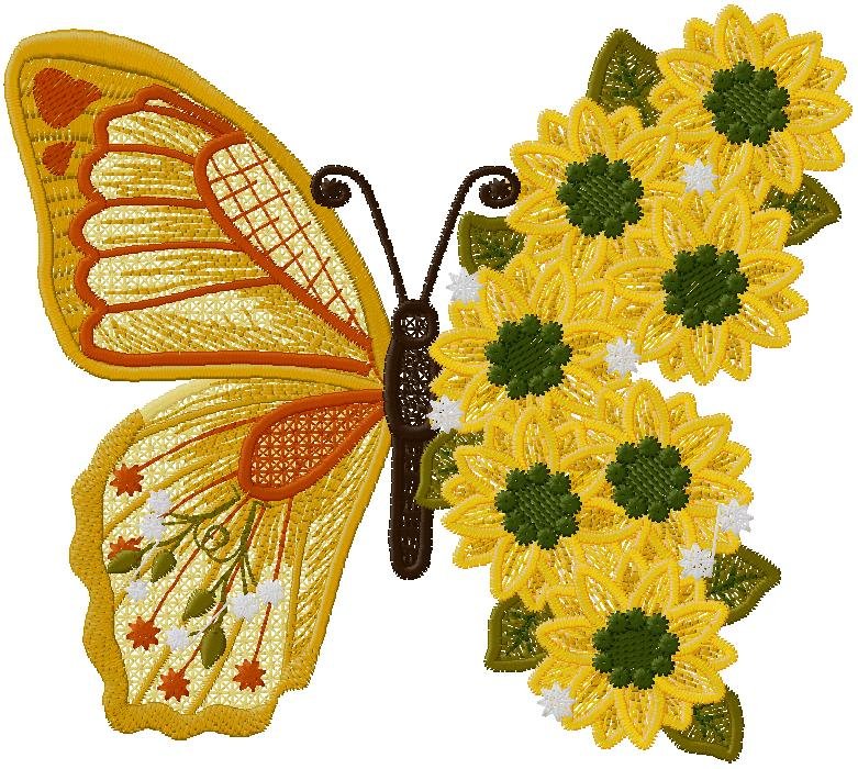 Floral butterfly embroidery design 