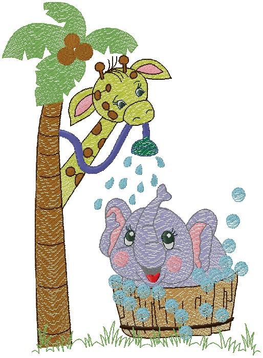 Giraffe and Elephant embroidery designs