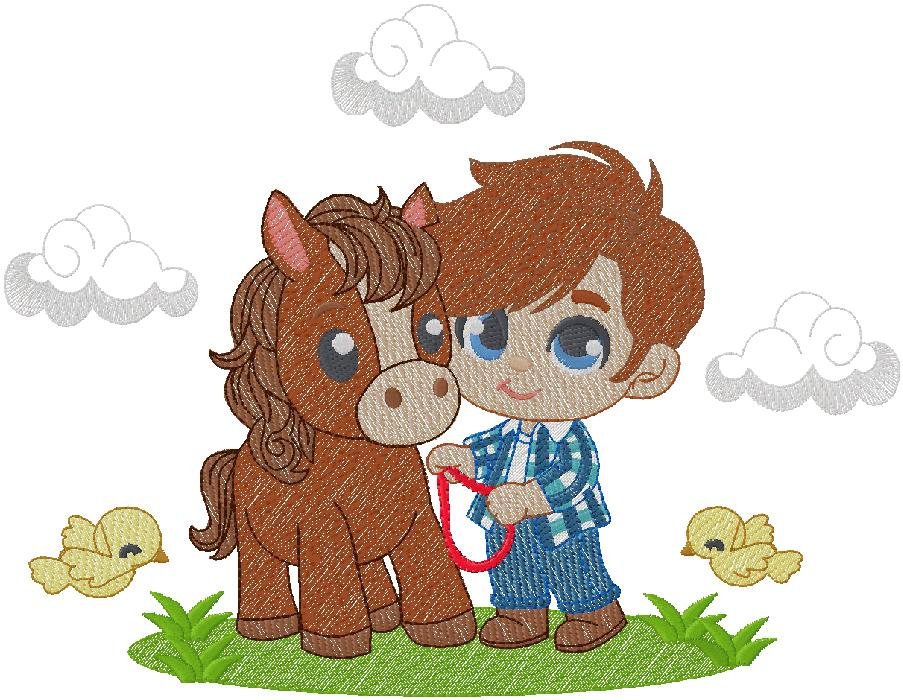 Boy with Baby Horse embroidery design 