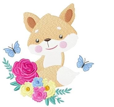 Fox floral embroidery design 
