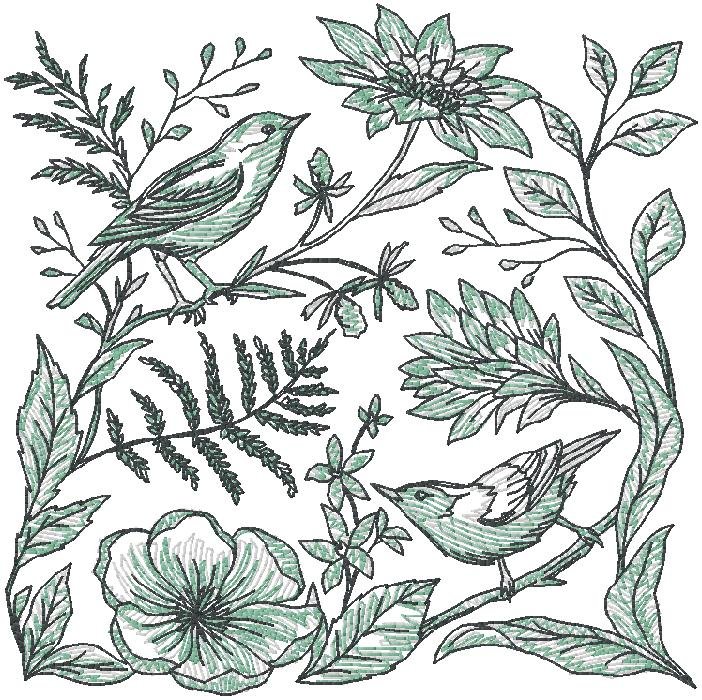 birds with flowers embroidery design